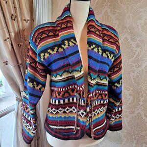 N.E.K. Size Small Multicolor Sweater Jacket Aztec Southwestern Shetland Wool EUC